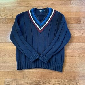 Vtg Ralph Lauren Mens V-Neck Knit Sweater Sz L Cricket Heritage Old Money Preppy